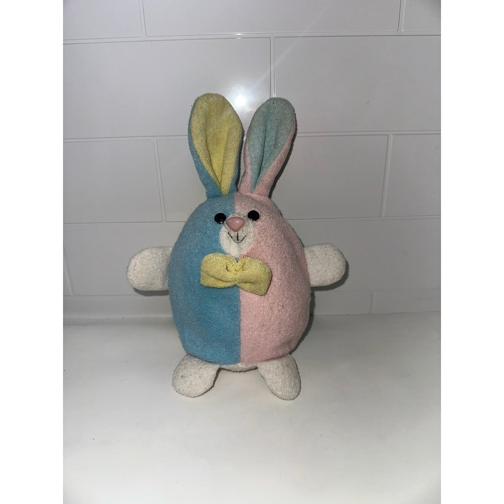 Vtg Avon Bunny Rabbit 1987 Pastel Color Block Terry Cloth Plush 10" Easter